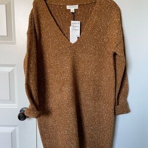 Brown V-Neck Sweater Dress
